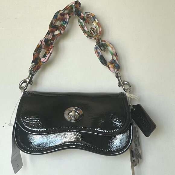 Coach Mini Wavy Dinky Bag Crinkle Patent Coachtopia Black Leather CQ853 - Picture 11 of 14